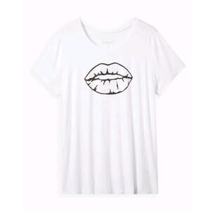 Torrid Perfect Tee Super Soft Iridescent Lips White 4 / 4X / 26